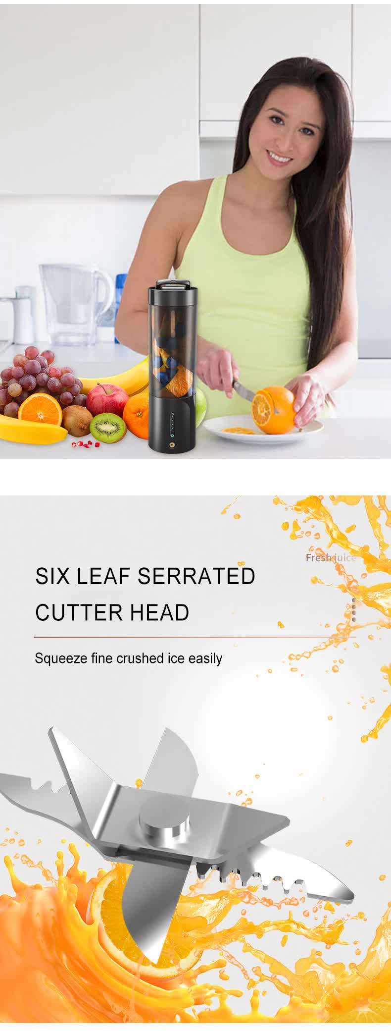 Black Portable Juicer - Magnetic Charging Fresh Juice Blender, Multifunctional Ice Crushing Fruit Mixer