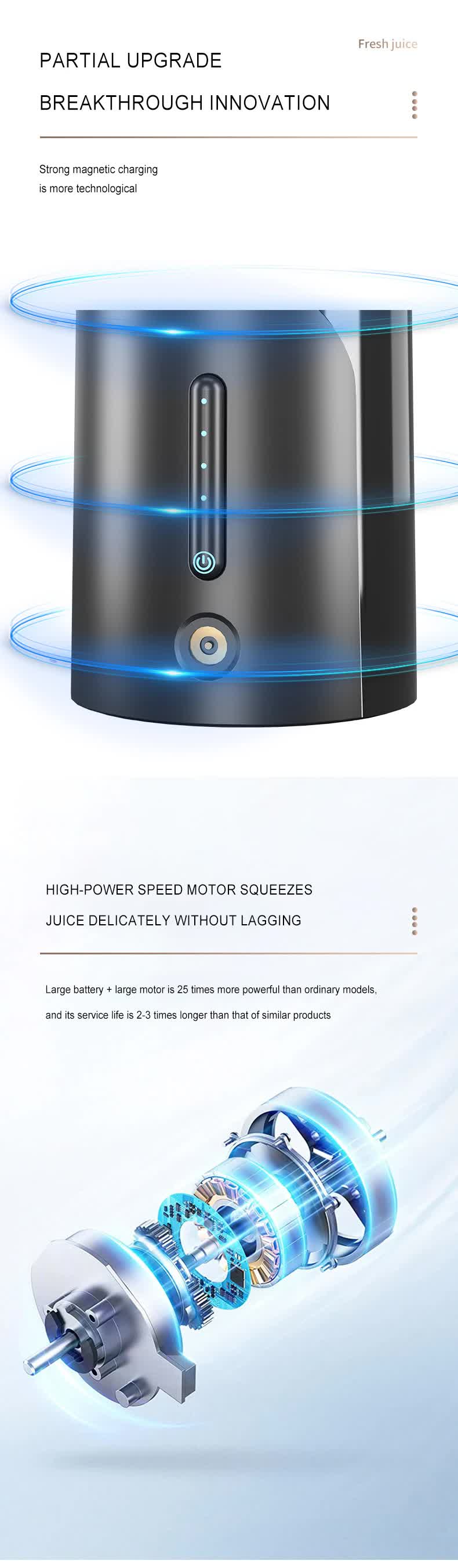 Black Portable Juicer - Magnetic Charging Fresh Juice Blender, Multifunctional Ice Crushing Fruit Mixer