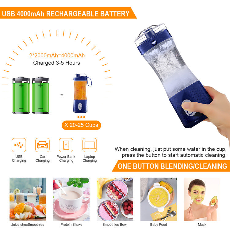 Green Portable Mini Juicer - Rechargeable Electric Fruit Juicer Cup, Compact & Convenient