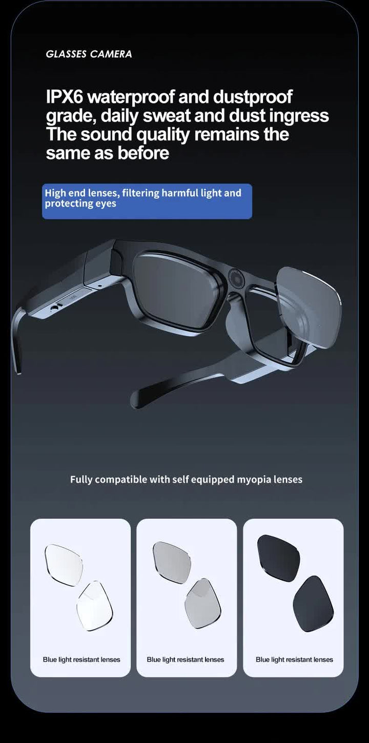 4K Smart Bluetooth Glasses with Camera, 16GB Storage, Multifunctional Video Recording and Live Streaming Glasses