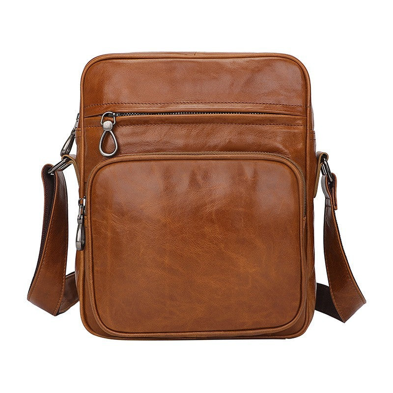 Brown Men's Genuine Leather Casual Shoulder Bag, Minimalist Crossbody Bag for Everyday Use