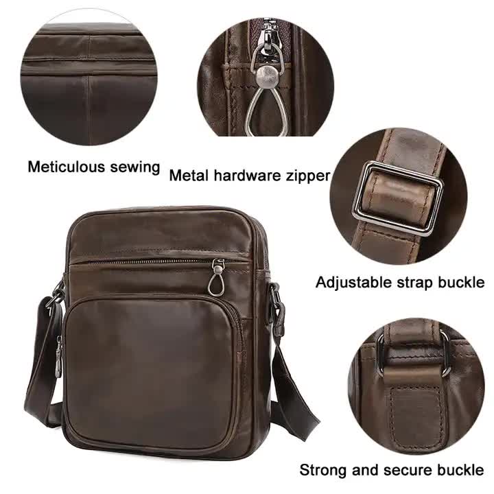 Dark Brown Men's Genuine Leather Casual Shoulder Bag, Minimalist Crossbody Bag for Everyday Use