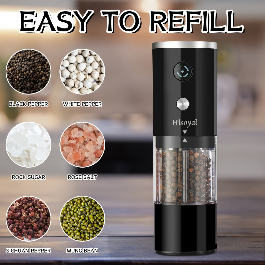 Electric Pepper Grinder, Automatic Gravity Spice Mill for Black Pepper, Sea Salt, Coffee Beans, and More