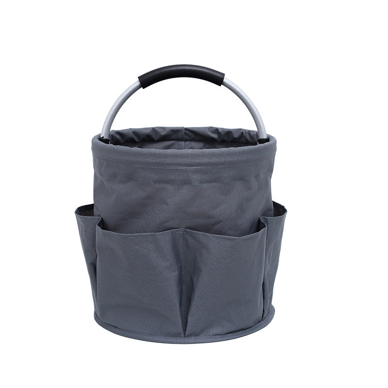 Dark Grey Portable Picnic Basket, Foldable Outdoor Beach Basket with Handle, Multi-Use Storage and Wash Bag