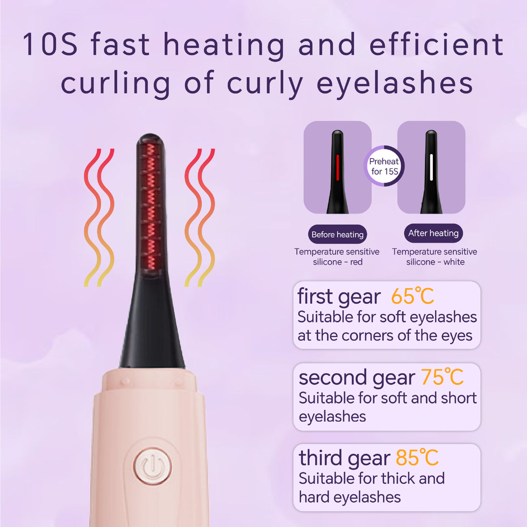 Pink Electric Heated Eyelash Curler, Portable Makeup Tool for Long-Lasting Lift and Style