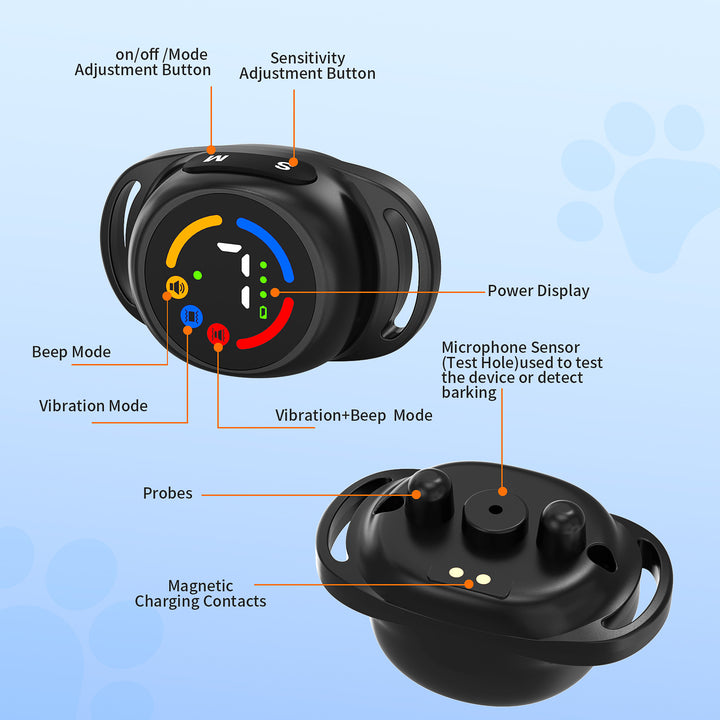 Smart Waterproof Anti-Bark Device, Mini Dog Training Collar with Color Screen