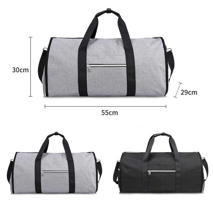 Grey Multi-Functional Travel Duffel Bag with Suit Storage, Foldable Garment Bag for Business Trips