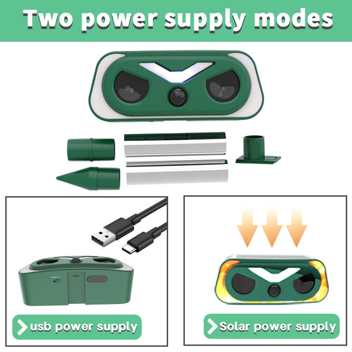 Solar Powered Flame Lamp Animal Repeller - Ultrasonic Bird, Cat, Deer, Rabbit & Rodent Deterrent