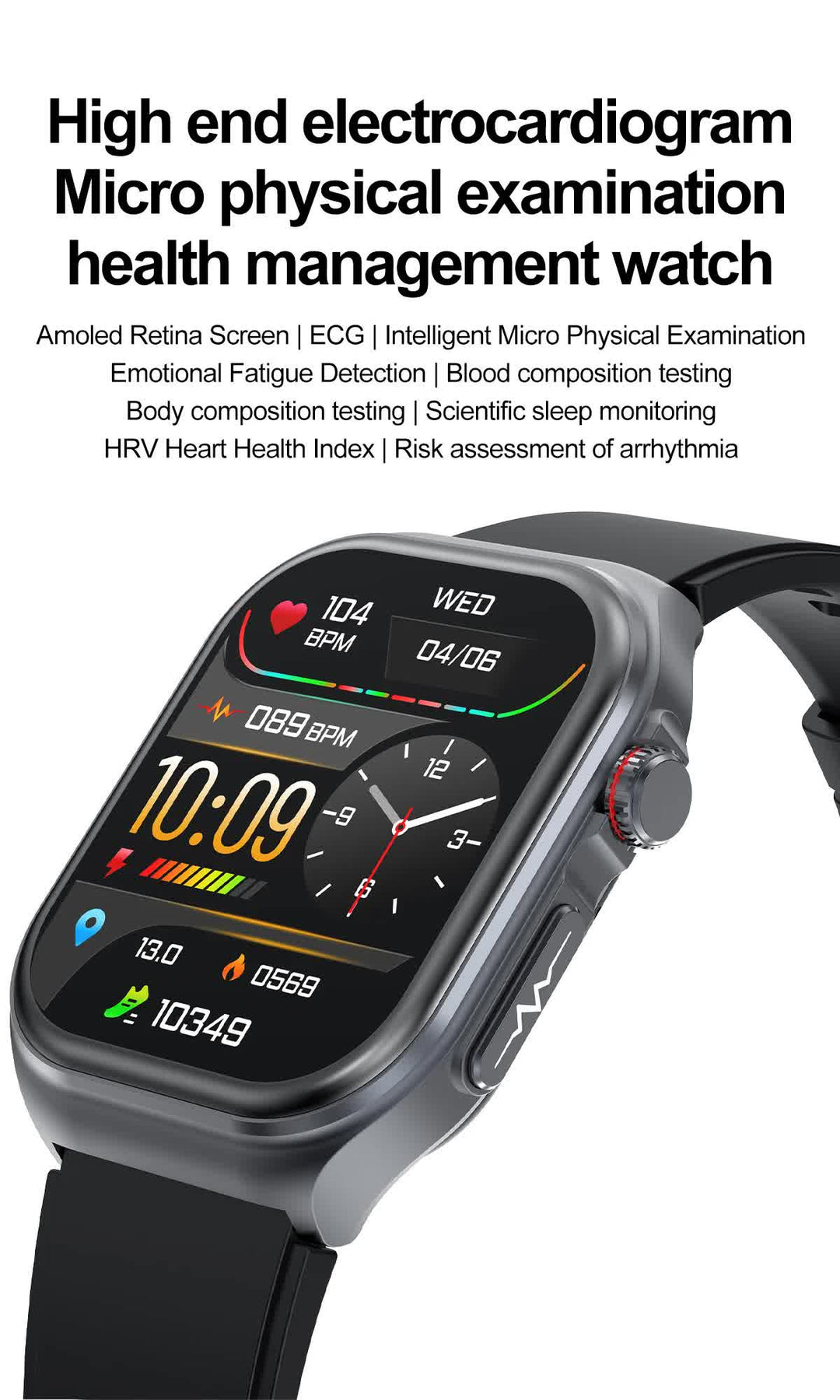 Black Smartwatch with Bluetooth Calling, ECG, Blood Pressure, Heart Rate, and Multi-Sport Modes