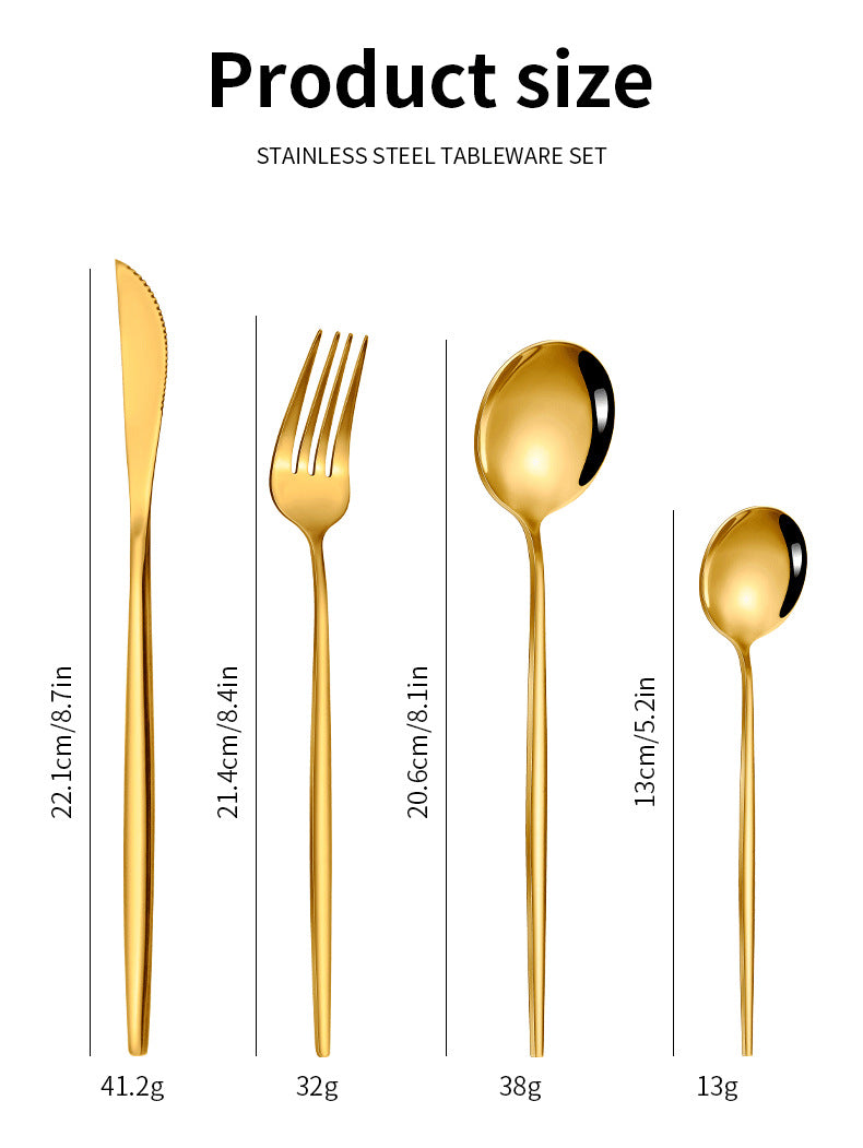 Gold Color Premium 24-Piece Stainless Steel Cutlery Set - Elegant Golden Steak Knife, Fork, and Spoon Set in Luxury Gift Box