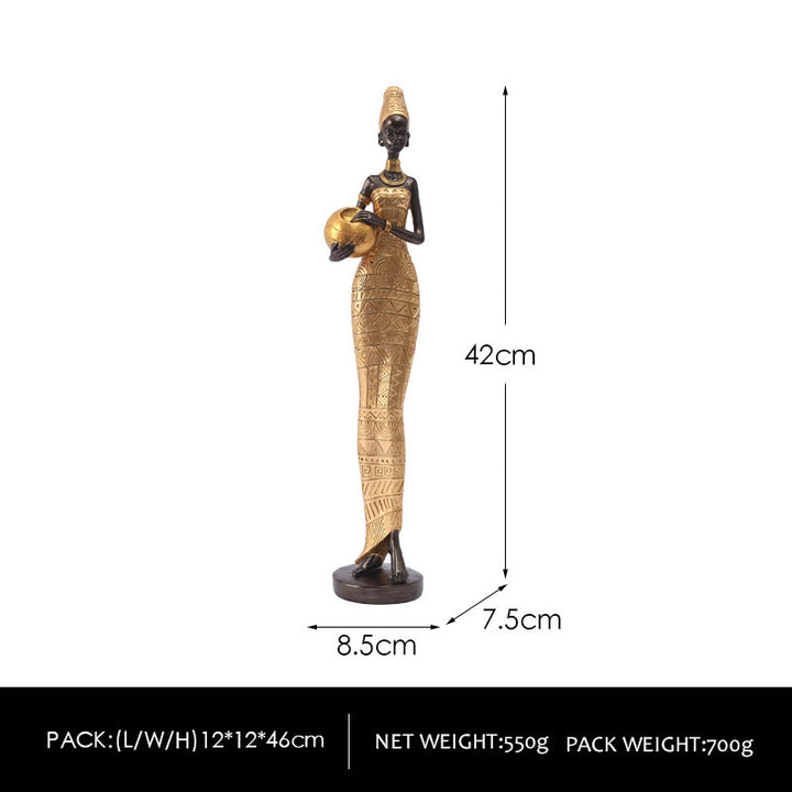 Gold Exotic African Woman Figurine - Elegant Resin Sculptures for Home Decor