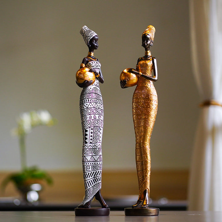 Streaks Exotic African Woman Figurine - Elegant Resin Sculptures for Home Decor