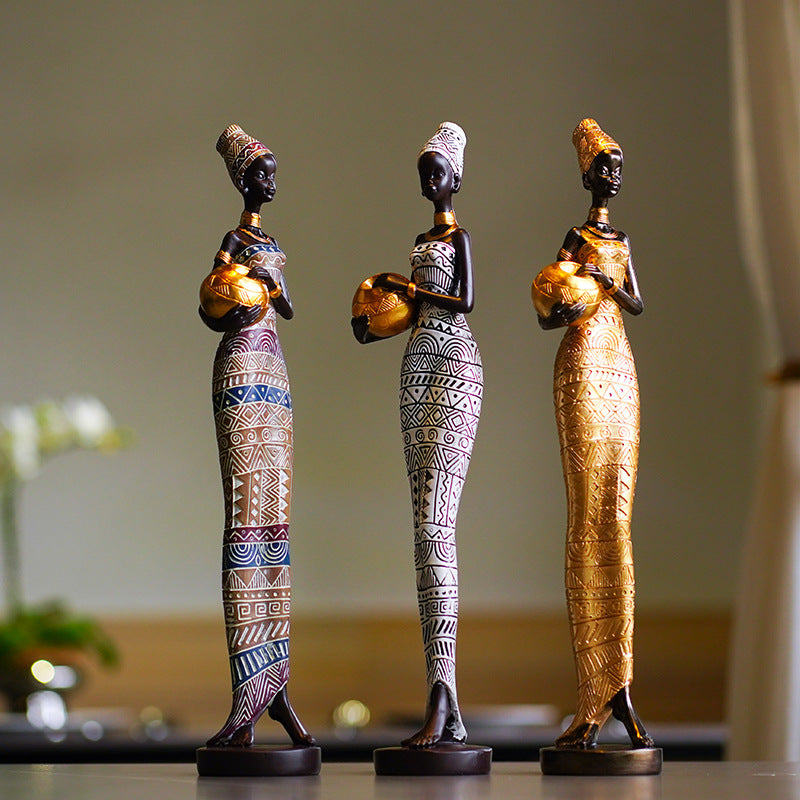 Exotic African Woman Figurine - Elegant Resin Sculptures for Home Decor