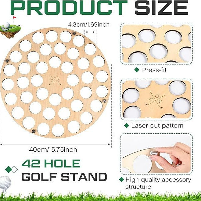 42-Hole Wooden Golf Ball Stand | Laser-Cut Organizer for Golf Lovers | Durable & High-Quality Storage Rack