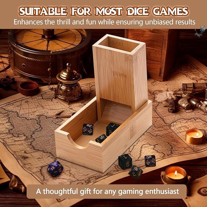 Portable Foldable Bamboo Dice Tower Set – Premium Wooden Dice Roller for Tabletop RPG and Board Games