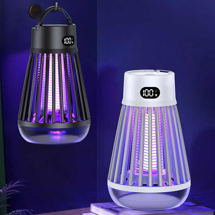 Black 360° Electric Mosquito Killer Lamp - UV Light Insect Zapper with Digital Display for Indoor and Outdoor Use