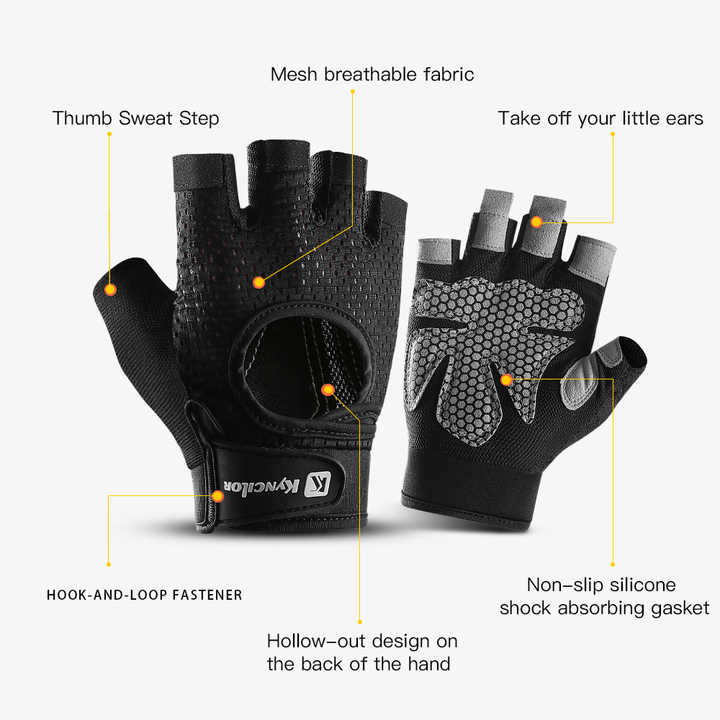 S Black Fingerless Sports Gloves – Non-Slip Silicone Palm Pads for Cycling, Weightlifting, and Fitness Training