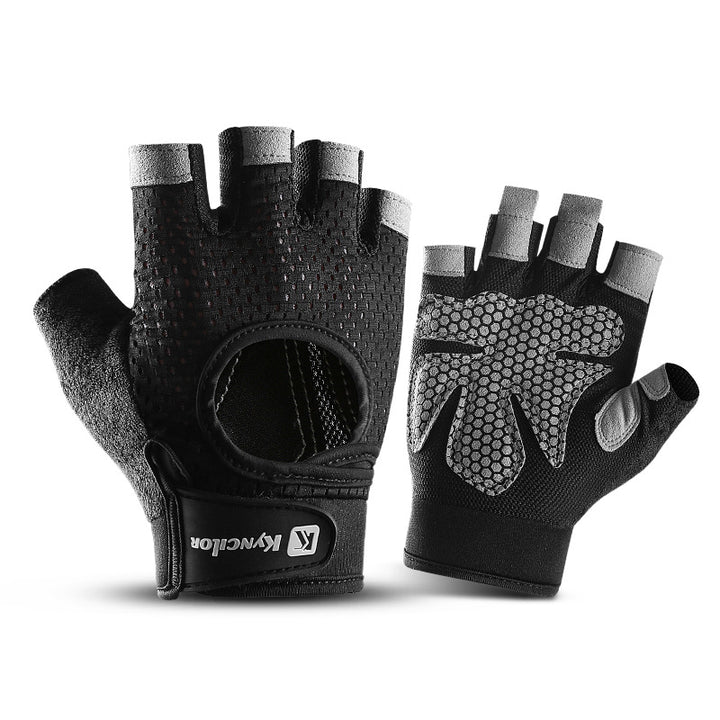 M Black Fingerless Sports Gloves - Non-Slip Silicone Palm Pads for Cycling, Weightlifting, and Fitness Training