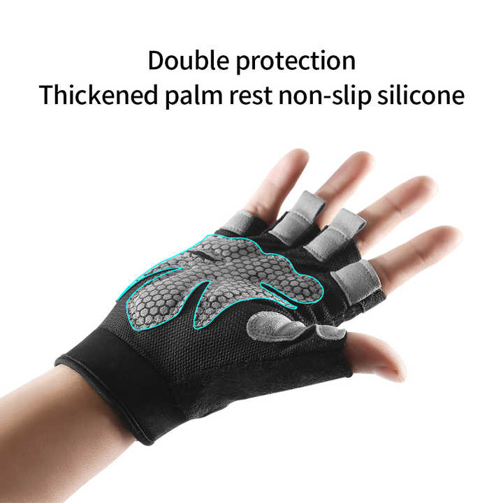 M Black Fingerless Sports Gloves - Non-Slip Silicone Palm Pads for Cycling, Weightlifting, and Fitness Training