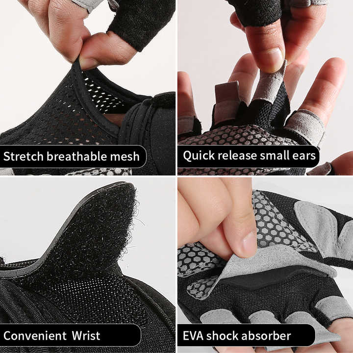 L Black Fingerless Sports Gloves - Non-Slip Silicone Palm Pads for Cycling, Weightlifting, and Fitness Training