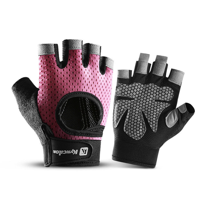 L Pink Fingerless Sports Gloves - Non-Slip Silicone Palm Pads for Cycling, Weightlifting, and Fitness Training