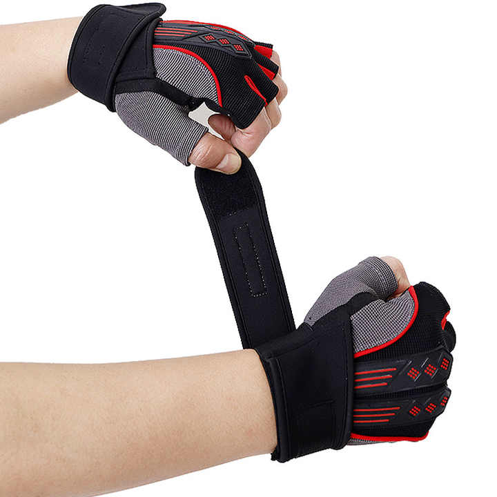 XL Red Fingerless Workout Gloves with Wrist Support - Non-Slip, Breathable Gym Gloves for Weightlifting and Cycling