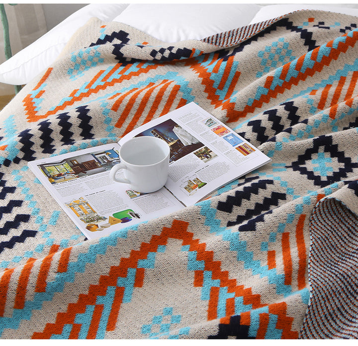 70X100cm Bohemian Woven Throw Blanket - Soft Decorative Sofa Cover with Tassels for Living Room and Bedroom