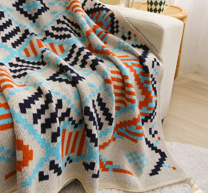 130x200cm Bohemian Woven Throw Blanket - Soft Decorative Sofa Cover with Tassels for Living Room and Bedroom