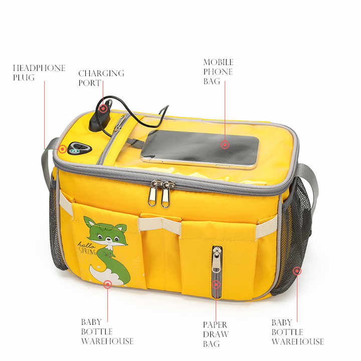 Yellow Stroller Organizer Bag - Multi-Functional Baby Bag with Touchscreen Window, USB Port, and Bottle Holders