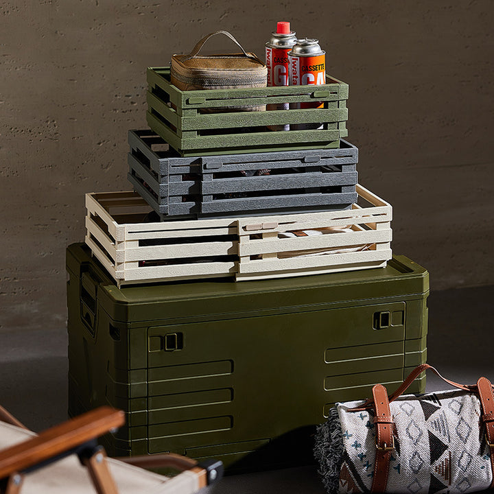 Green Foldable Industrial Storage Crates - Portable Outdoor Collapsible Storage Box for Home and Travel