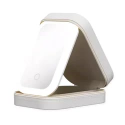 White LED Jewelry Box with Mirror - Smart Light Adjustment and Dual Power Charging for Travel and Home