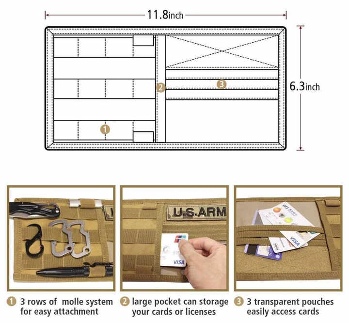 Green Car Sun Visor Organizer - Tactical Molle Storage Panel with Multi-Pocket Design