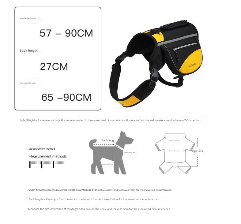 Yellow Reflective Dog Saddle Harness with Storage Bags - Adjustable Pet Backpack for Outdoor Adventures