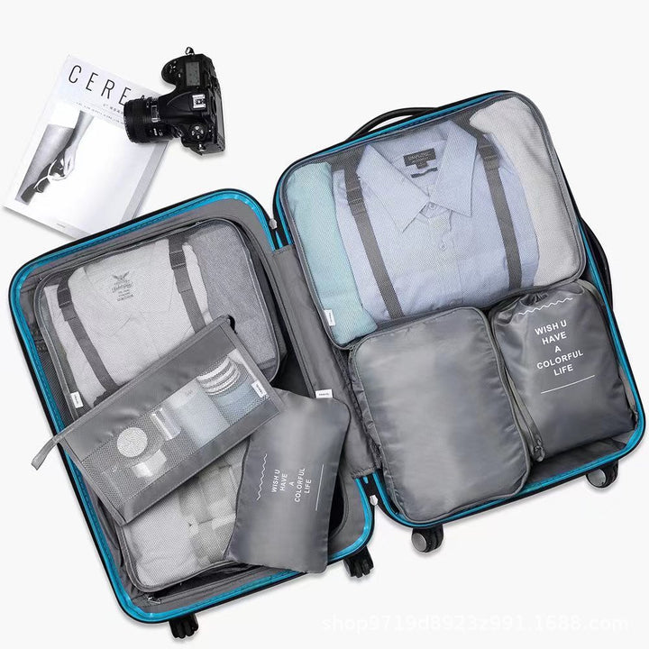 Grey Travel Packing Cube Set - 7-Piece Luggage Organizer for Clothes, Toiletries, and Accessories