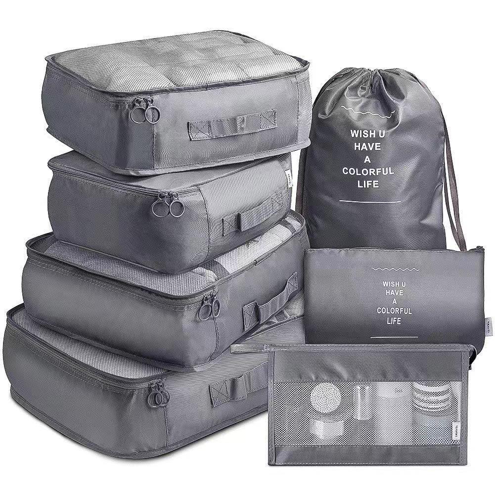 Black Travel Packing Cube Set - 7-Piece Luggage Organizer for Clothes, Toiletries, and Accessories