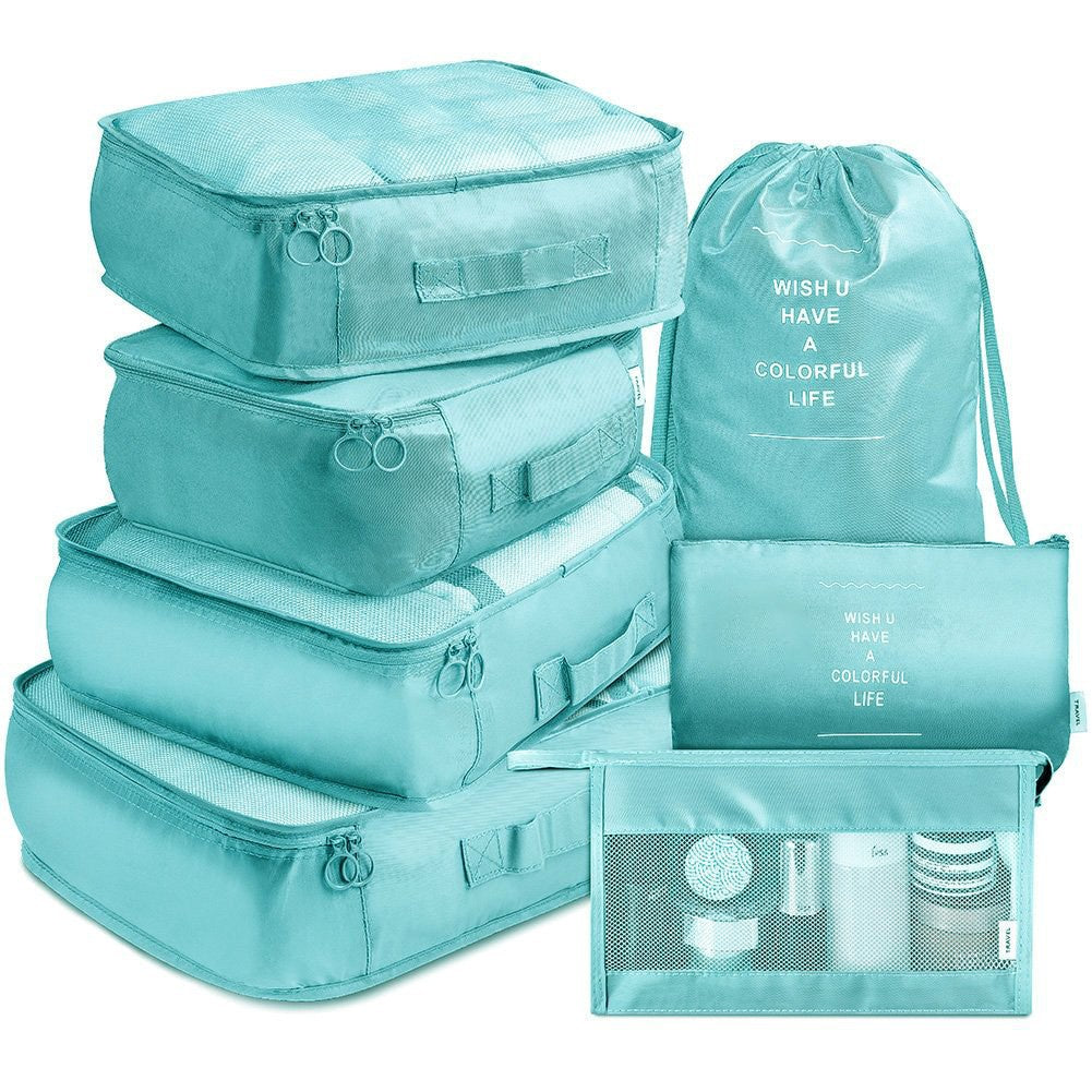 Light Blue Travel Packing Cube Set - 7-Piece Luggage Organizer for Clothes, Toiletries, and Accessories