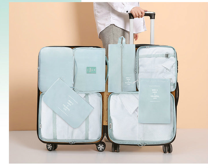 Light Blue Travel Packing Cube Set - 7-Piece Luggage Organizer for Clothes, Toiletries, and Accessories