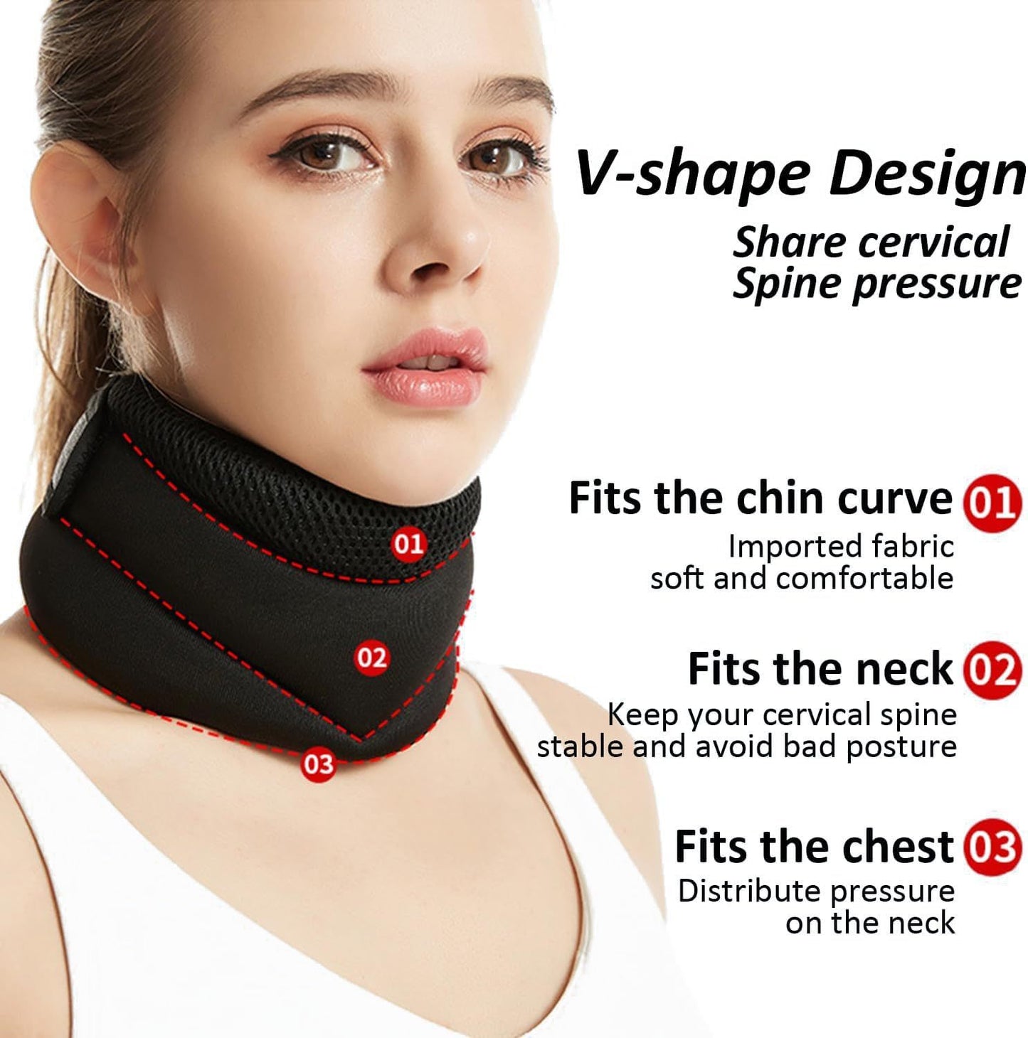 Adjustable Neck Brace with V-Shape Design – Cervical Spine Support for Pain Relief and Posture Correction