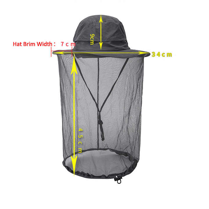 Beige Outdoor Mosquito Net Hat - Sun Protection and Insect Repellent Bucket Hat