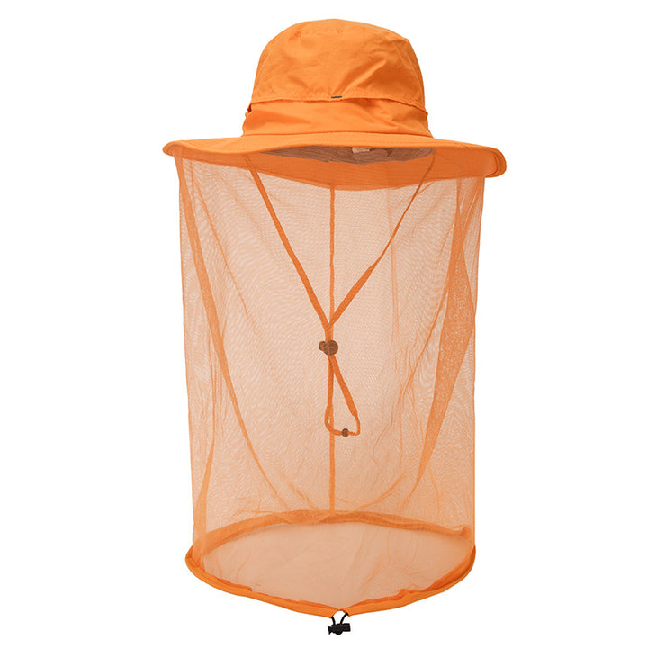 Orange Outdoor Mosquito Net Hat - Sun Protection and Insect Repellent Bucket Hat