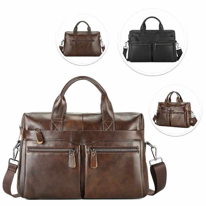 Brown Men's Genuine Leather Briefcase - Classic Business Messenger Bag