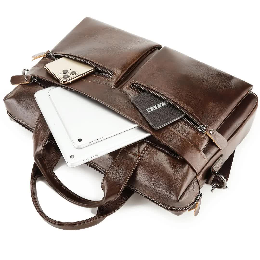 Brown Men's Genuine Leather Briefcase - Classic Business Messenger Bag