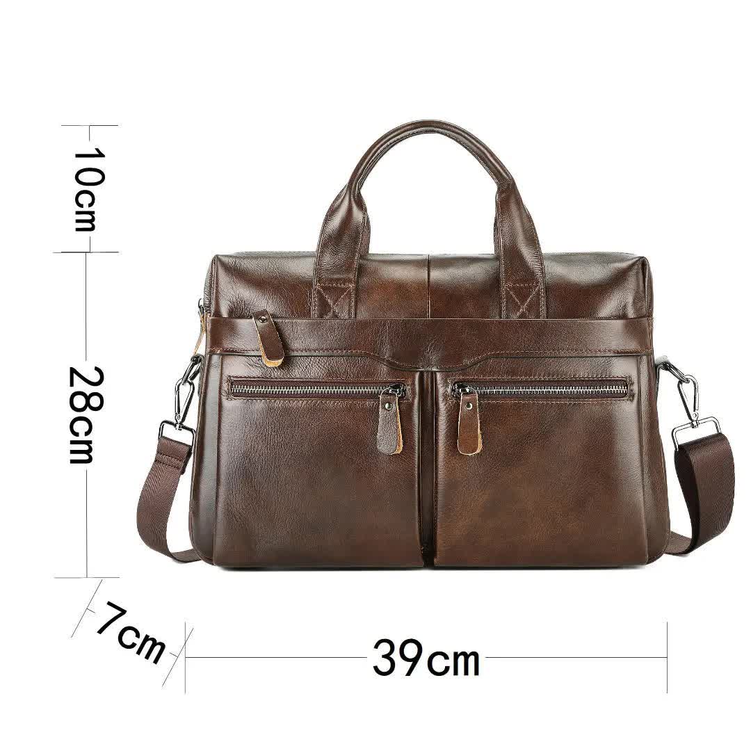 Coffee Brown Men's Genuine Leather Briefcase - Classic Business Messenger Bag