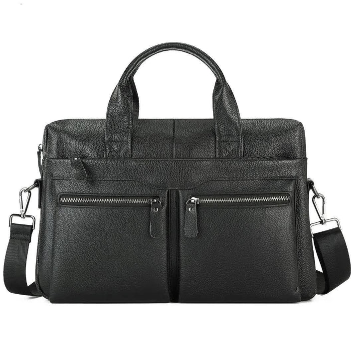 Black Men's Genuine Leather Briefcase - Classic Business Messenger Bag