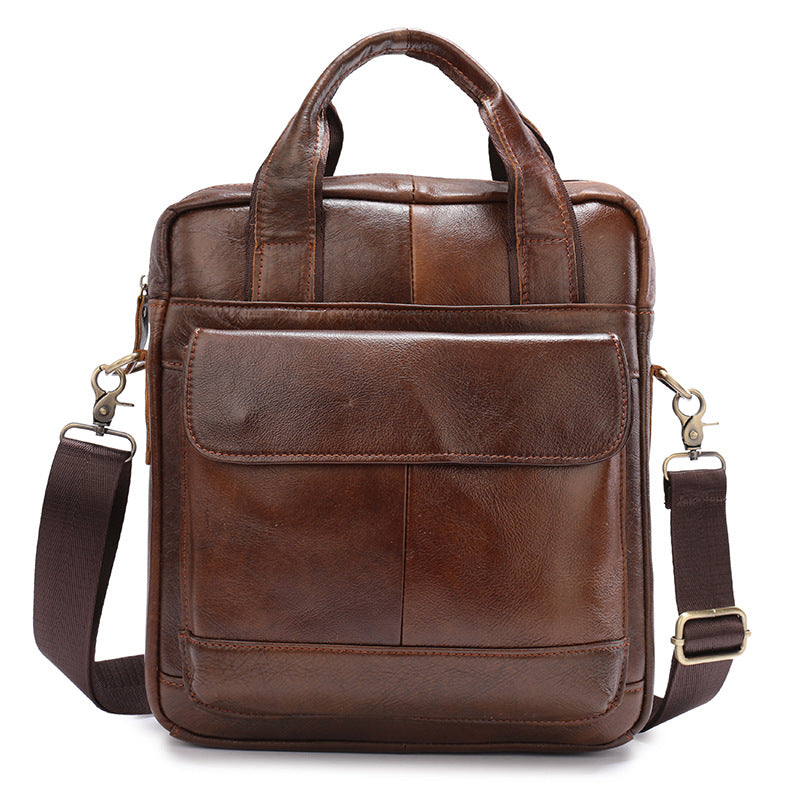 Brown Men's Genuine Leather Shoulder Bag - Vintage Business Briefcase