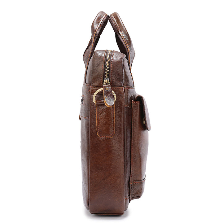 Brown Men's Genuine Leather Shoulder Bag - Vintage Business Briefcase