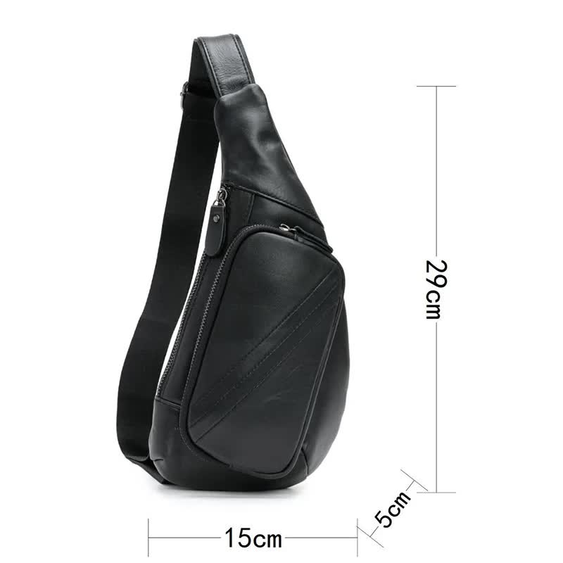 Black Men's Leather Sling Backpack - Casual Crossbody Chest Bag