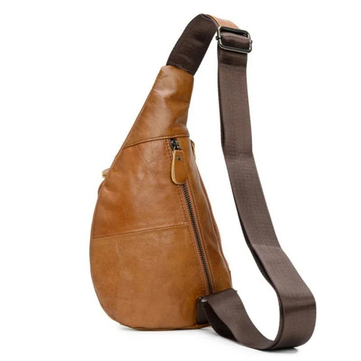 Brown Men's Leather Sling Backpack - Casual Crossbody Chest Bag