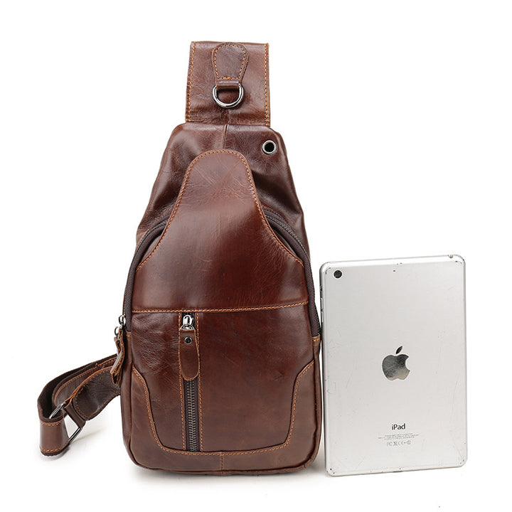 Black Men's Leather Sling Backpack - Casual Crossbody Chest Bag