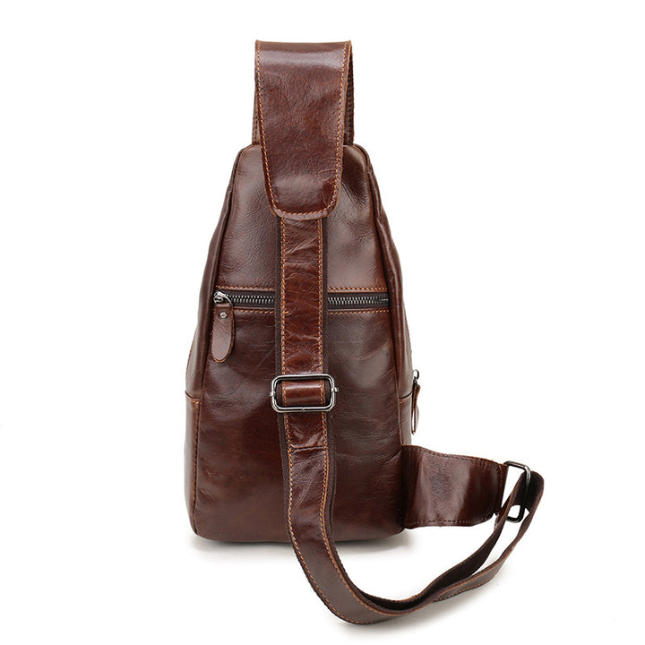 Black Men's Leather Sling Backpack - Casual Crossbody Chest Bag